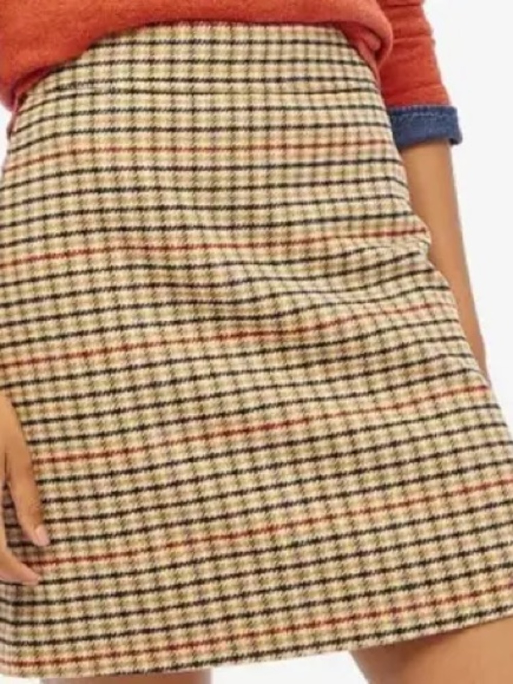 J. Crew Tan and Black Plaid Preppy Collegiate Dark Academia A-Line Skirt Sz 4 - Picture 2 of 7